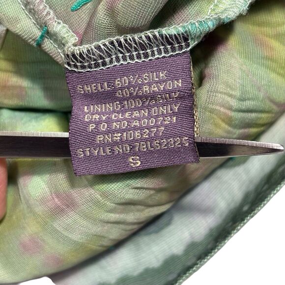 Hale Bob Babydoll Velvet Burnout Top Womens Small Green Blue Floral Boho Fairy - Picture 12 of 12